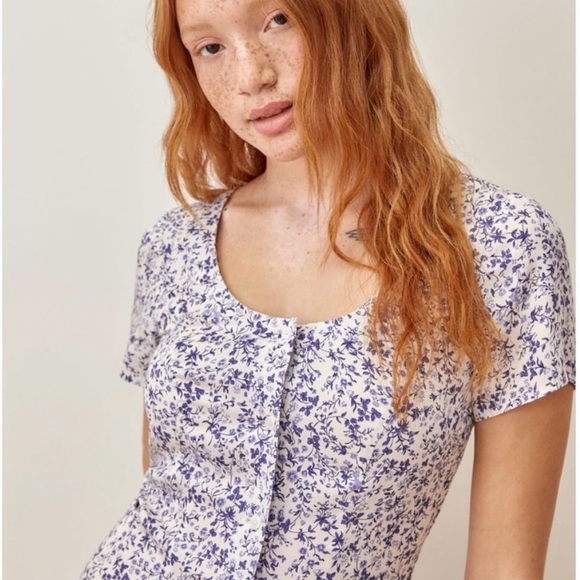 Reformation Blue Floral Dress mini - Picture 9 of 11